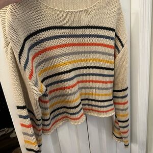 Lovestitch Cream and Black Crew Neck Sweater with Stripes